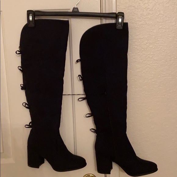 over the knee navy blue boots